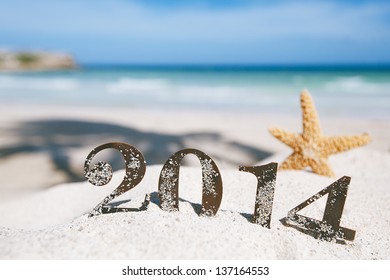 2014 letters with starfish, ocean , beach and seascape, shallow dof - Powered by Shutterstock