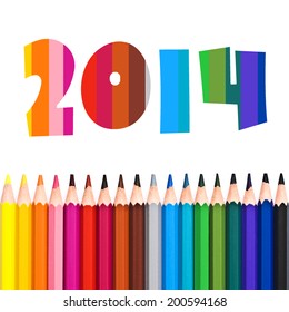 2014, ligns of colorful pencils, back to school concept - Shutterstock ID 200594168