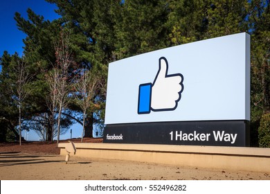 [2016-12-26] Facebook Headquarters, 1 Hacker Way, Menlo Park, California, USA. Facebook "like" sign at the entrance sign board is on this photo