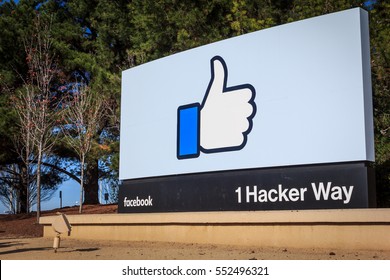 [2016-12-26] Facebook Headquarters, 1 Hacker Way, Menlo Park, California, USA. Facebook "like" sign at the entrance sign board is on this photo