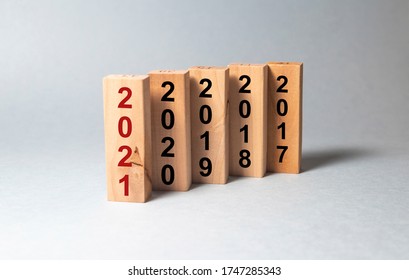 2017, 2018,  2019, 2020 And 2021 Years Numbers On Wooden Blocks