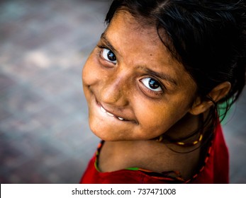 2017 October 19th Agra ,India :Portrait Of Indian Poor Kid Is Smiling