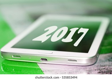 2017 on the cell phone screen - Shutterstock ID 535853494
