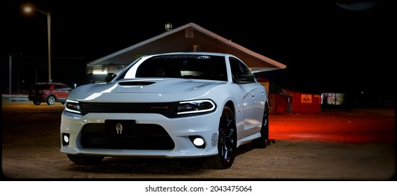 2018 Dodge Charger At Night In Front Of Building In New Mexico On January 23 2021. 