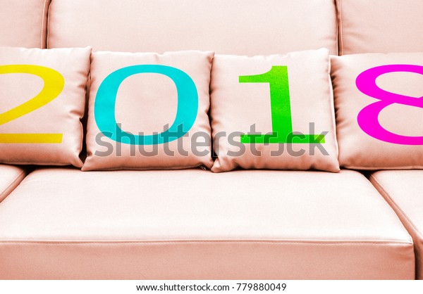 2018 Pillows Pastel Pink Sofa Background Holidays Stock Image 779880049