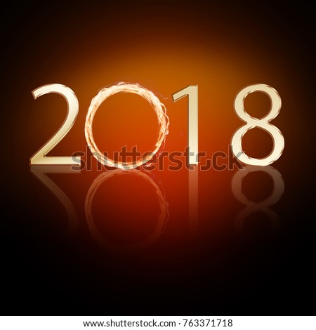 2018 text made from fiery element with reflection.