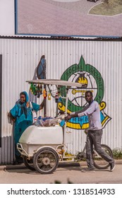 2018.02.24, Stone Town, Zanzibar, Tanzania. Travel Around Africa. Street Vendor With A Mobile Stall.