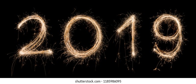 2019 Sparkler Light drawn in numbers for happy new year at night time to celebrate special holiday occasion, Christmas party, diwali, independent day or important event - Powered by Shutterstock