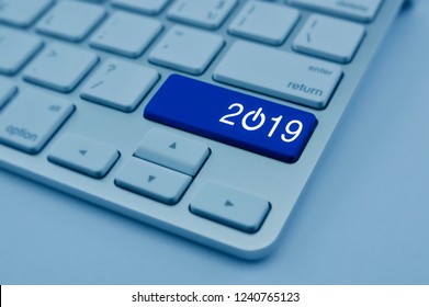 2019 start up business icon on modern computer keyboard button, Happy new year 2019 concept