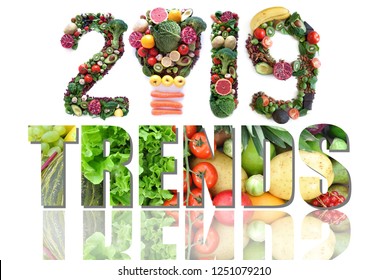 2019 Trends Made Of Fruits And Vegetables Including A Light Bulb Icon