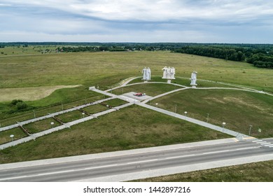 2019/06/23. Volokolamsk, Russia. Monument To The Heroes Of Panfilov. Huge Monuments In The Field At The Battlefield. Aerial