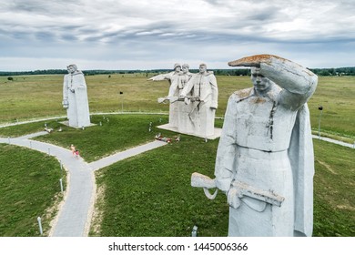 2019/06/23. Volokolamsk, Russia. Monument To The Heroes Of Panfilov. Huge Monuments In The Field At The Battlefield. Aerial