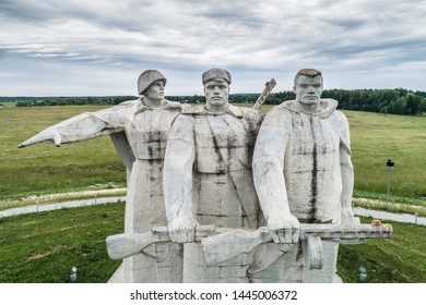 2019/06/23. Volokolamsk, Russia. Monument To The Heroes Of Panfilov. Huge Monuments In The Field At The Battlefield. Aerial