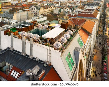 2020. 08.02. Europe Hungary Budapest 360 Rooftop Bar. Andrassy Street. Roofs. Aerial. Cityscape