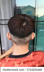 2020 At Ayutthaya., A Picture Of A Man Was Cutting His Hair At Home Because The Barber Shop Was Closed For Service Due To The Effects Of The Covid -19 Virus Epidemic.