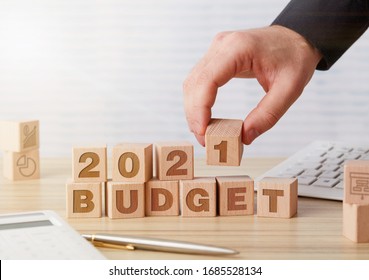 2020 Budget Wooden Cubes On Office Table