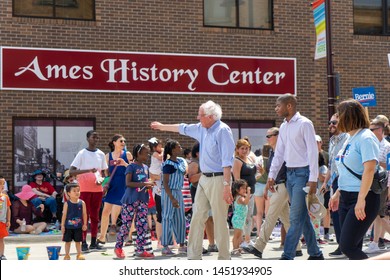 2020 Democratic Presidential Hopeful Bernie Sanders Marches In Independence Day Parade In Downtown Ames, Iowa On July 4, 2019 At 11:44am