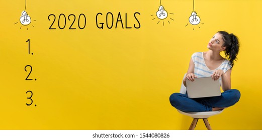 2020 Goals With Young Woman Using A Laptop Computer