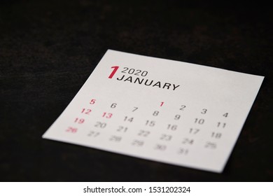 2020 January Calendar On Black Background 