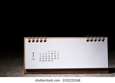 2020 January Calendar On Black Background 