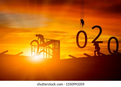 2020 Newyear Silhouette Man Lifting Zero Concept Happy New Year - Image