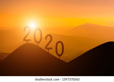 2020 Newyear Silhouette,Number 2020 Placed On The Mountain Concept Happy New Year - Image