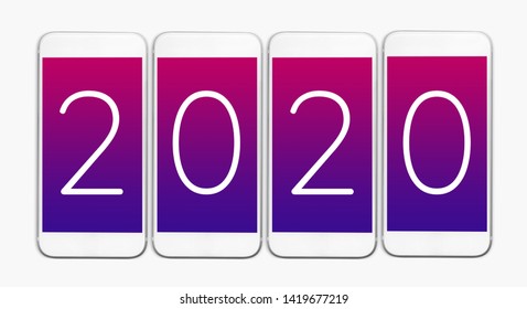 2020 Text On Smartphone.New Year Count Down Or Celebration Concepts Ideas