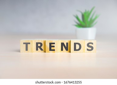 2020 Trends Concept. Wood Cubes With Word TRENDS.