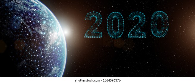 2020 Vision Technology.
Global Network For The Exchange Of Data On The Planet Earth. Blue Black Ground. Elements Of This Image Furnished By NASA.