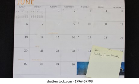 A 2021 Calendar Marking Juneteenth