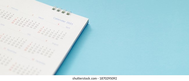 2021 Calendar Page On Blue Background Business Planning Appointment Meeting Concept