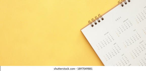 2021 Calendar Page On Yellow Color Background Business Planning Appointment Meeting Concept