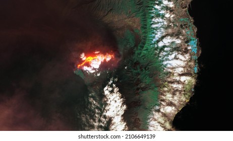 2021 Cumbre Vieja Volcanic Eruption, La Palma Island, Canary Islands, Spain. Satellite Image. Contains Modified Copernicus Sentinel Data