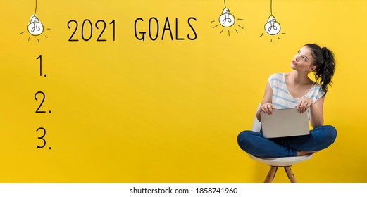 2021 Goals With Young Woman Using A Laptop Computer