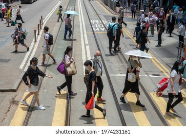 2021 May 12,Hong Kong,Hong Kong People Cross The Road In Casuseway Bay