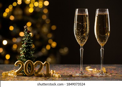 2021 New Year Celebrating, Two Glasses Of Champagne