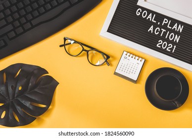 2021 New Year Goal, Plan, Action. Office Accessories. Business Motivation, Inspiration Concepts Ideas