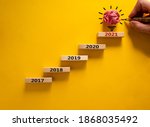 2021 new year symbol. Wooden blocks with numbers 