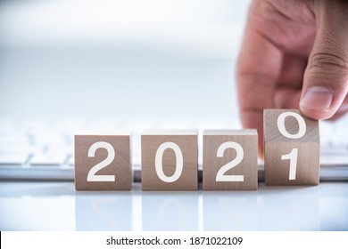 2021 Numbers On Wood Blocks New Year Concept