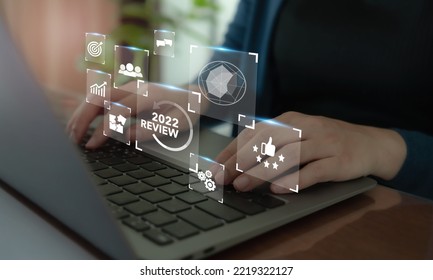 2022 Annual review, business and customer review. Review evaluation time for review inspection assessment auditing. Learning, improvement, planning and development. End of year business concept. - Shutterstock ID 2219322127