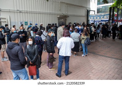 2022 Feb 09,Hong Kong.Residents Line Up To Get Tested For The Coronavirus At A Testing Center For COVID-19 In Hong Kong.