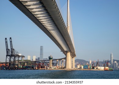 2022 Mar 10,Hong Kong.Stonecutters Bridge connects Stonecutters Island with Container Terminal 9 at the southeast corner of Tsing Yi Island 