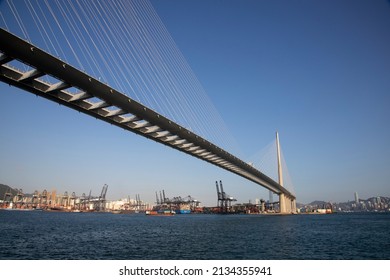 2022 Mar 10,Hong Kong.Stonecutters Bridge connects Stonecutters Island with Container Terminal 9 at the southeast corner of Tsing Yi Island 