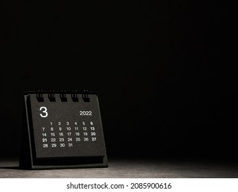 2022 March Calendar On Black Background 