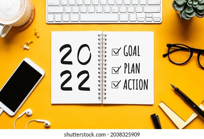 2022 new year goal,plan,action concepts with text on notepad and office accessories.Business management,Inspiration to success ideas - Shutterstock ID 2038325909