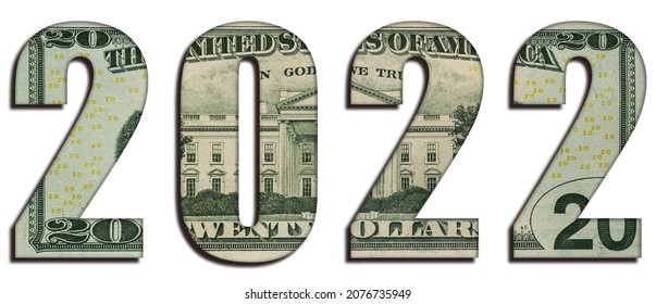 2022 New Year Real 20 US Dollars Banknote Money Texture On White Background