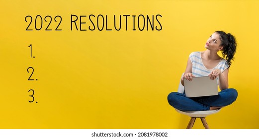 2022 Resolutions With Young Woman Using A Laptop Computer