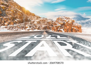 2022 Start, Concept Of Road To New Life. Motivational Inscription On The Road Going Forward. Beginning Of New Path. Conceptual Photo Of The Path Leading To Bright Future. New Year New Way