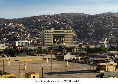 2022-02-18; Valparaíso, Chile: National Congress Of Chile With Hills Behind 