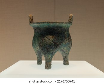 2022.6.11, Beijing, CHINA. Bronze Elephant-head Design Li Tripod(Cooking Vessel), Ancient China Early Western Zhou Dynasty.